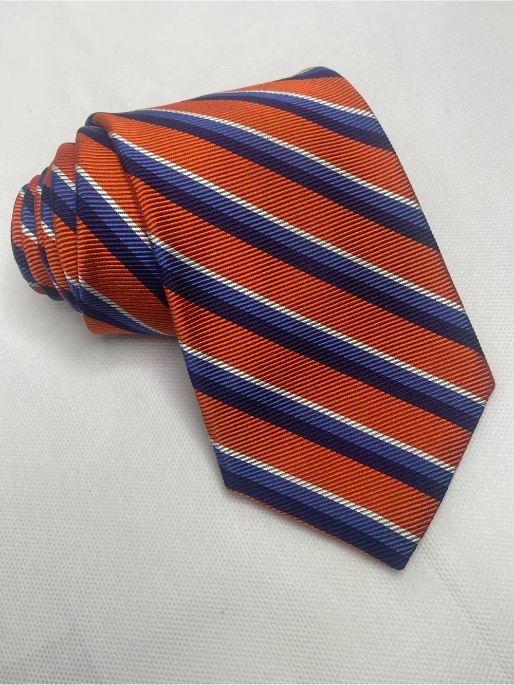 Brooks Brothers Makers Repp Silk Tie Orange Blue Preppy Striped Textured Necktie